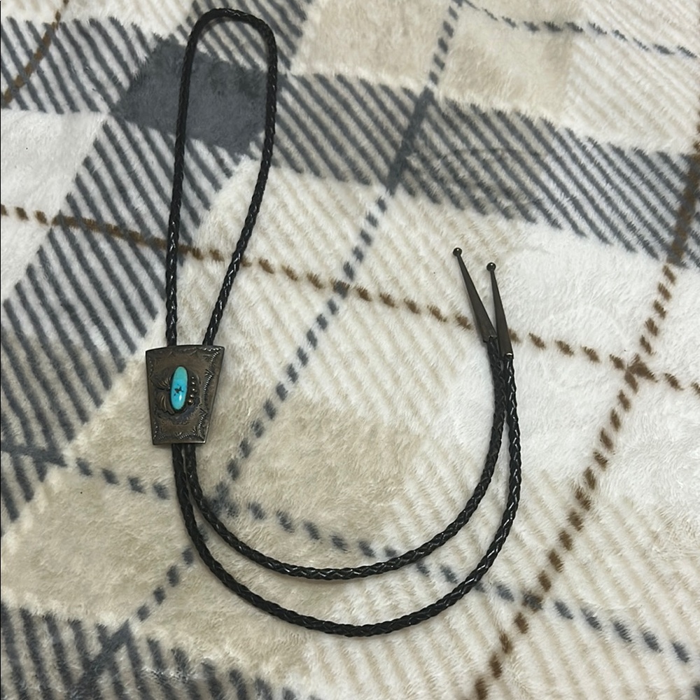 Black Braided Bolo Tie with Turquoise Stone